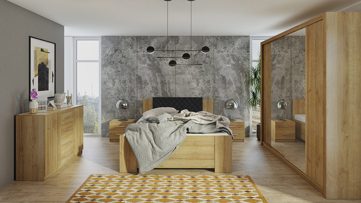 Slaapkamer set Catromi 115 (Gouden eik + Soft Pik 011)