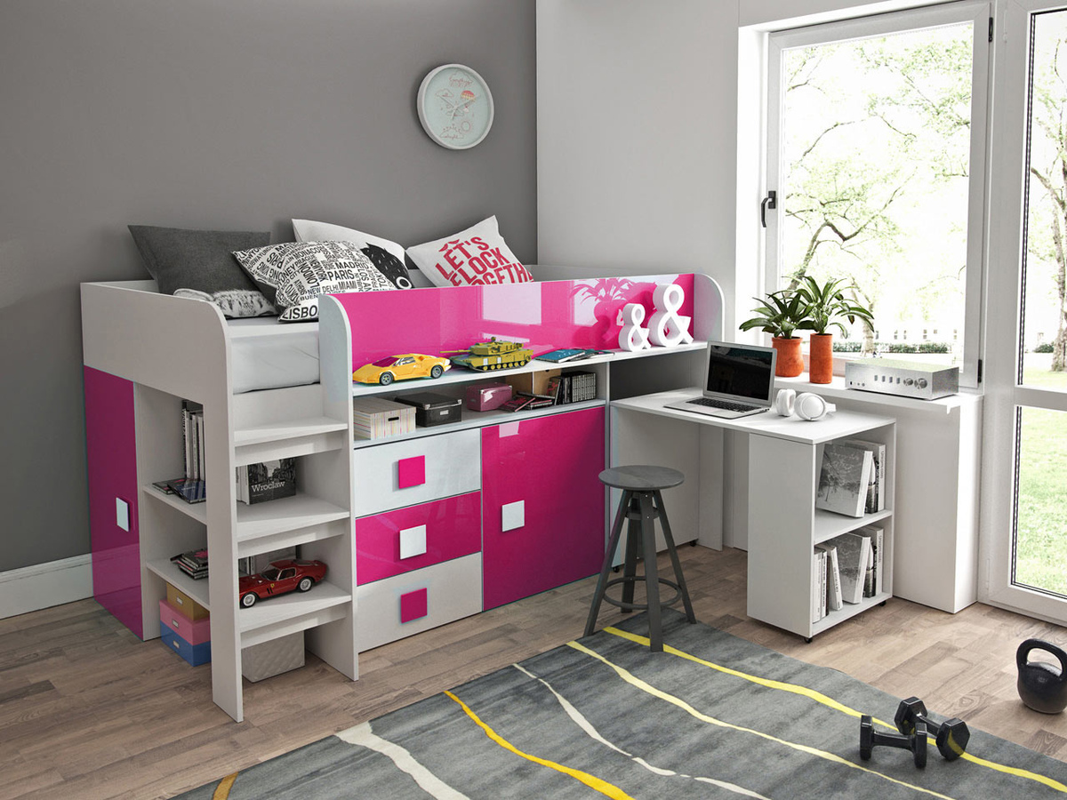 Bed Hartford 190 (Wit + Glanzend roze + Glanzend wit)