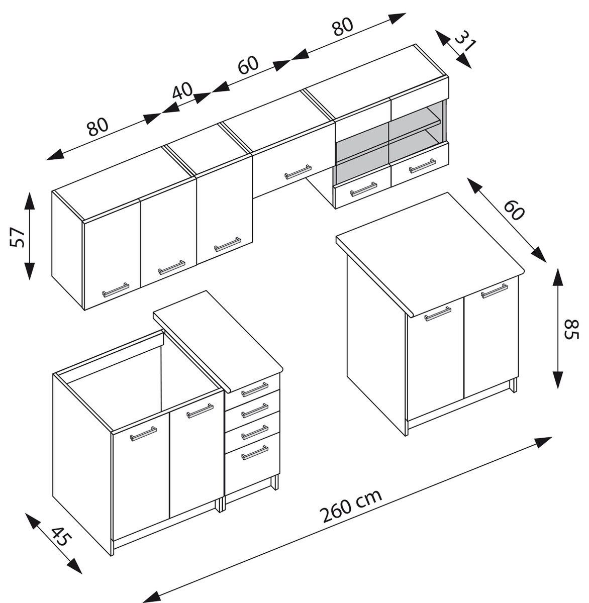 Keukenset Houston 1138 (Donkere eik + Licht eiken)