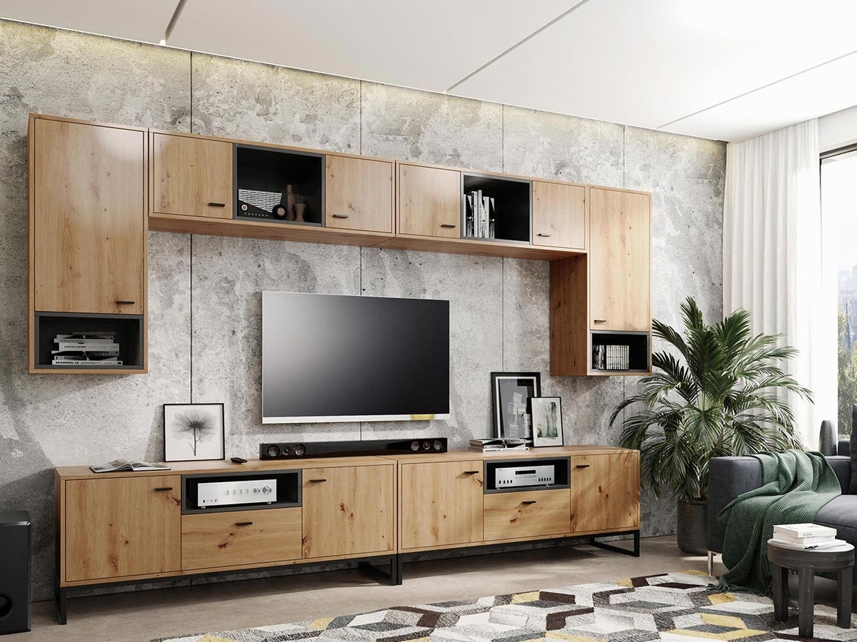 Woonkamerset Baltesi 113 (Artisan eiken + Zwart)