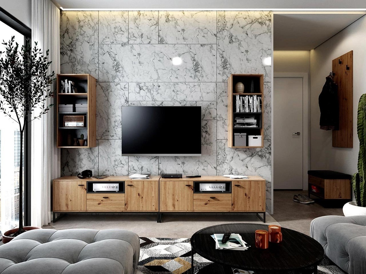 Woonkamerset Baltesi 115 (Artisan eiken + Zwart)