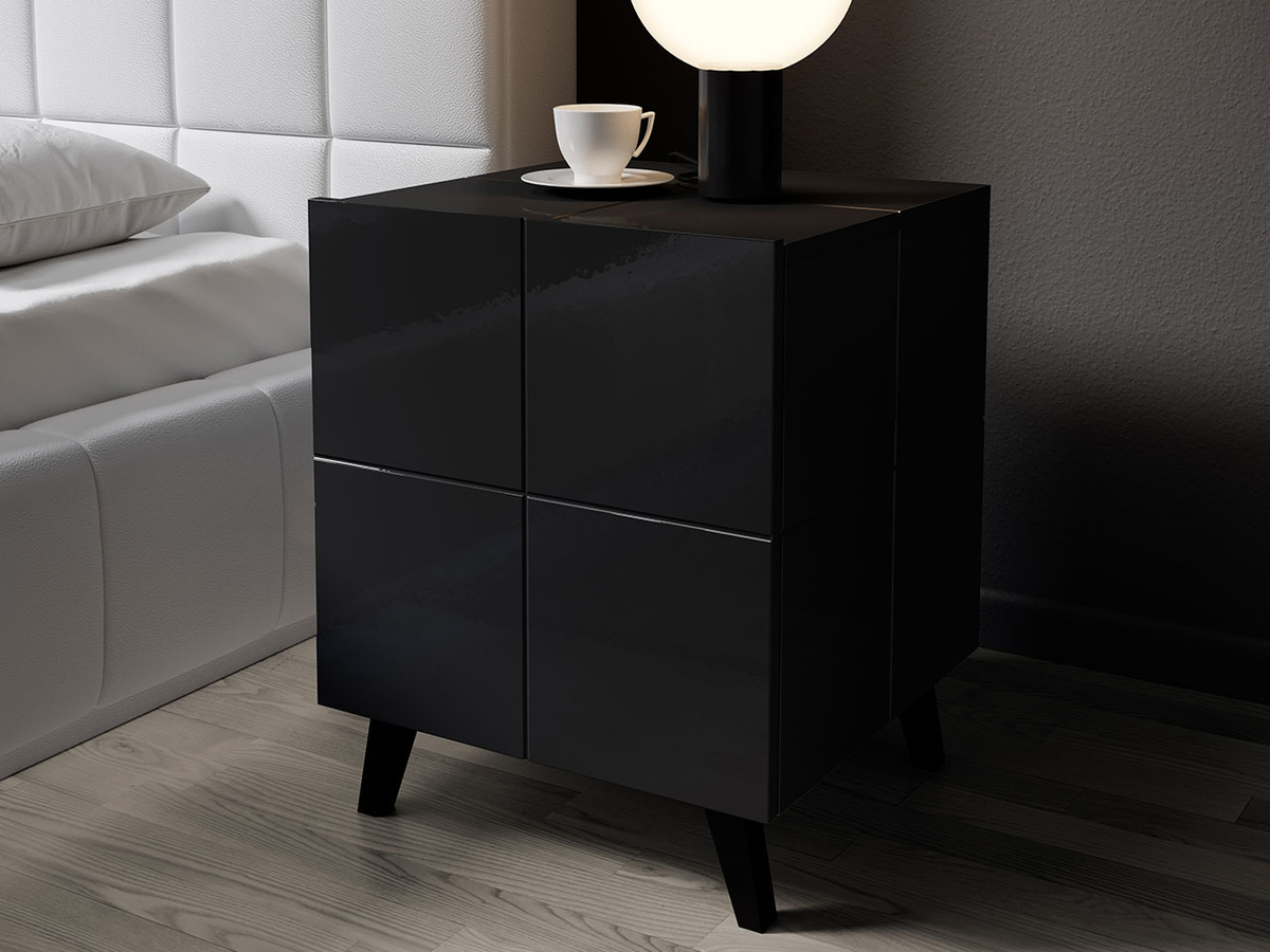 Een set nachtkastjes Charlotte 134 (Glanzend zwart)