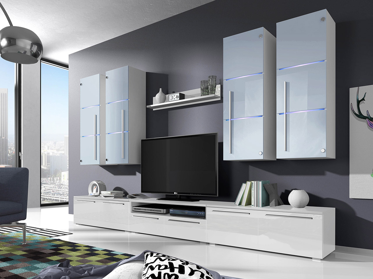 Woonkamerset Nashville 102 (Wit + Glanzend wit)