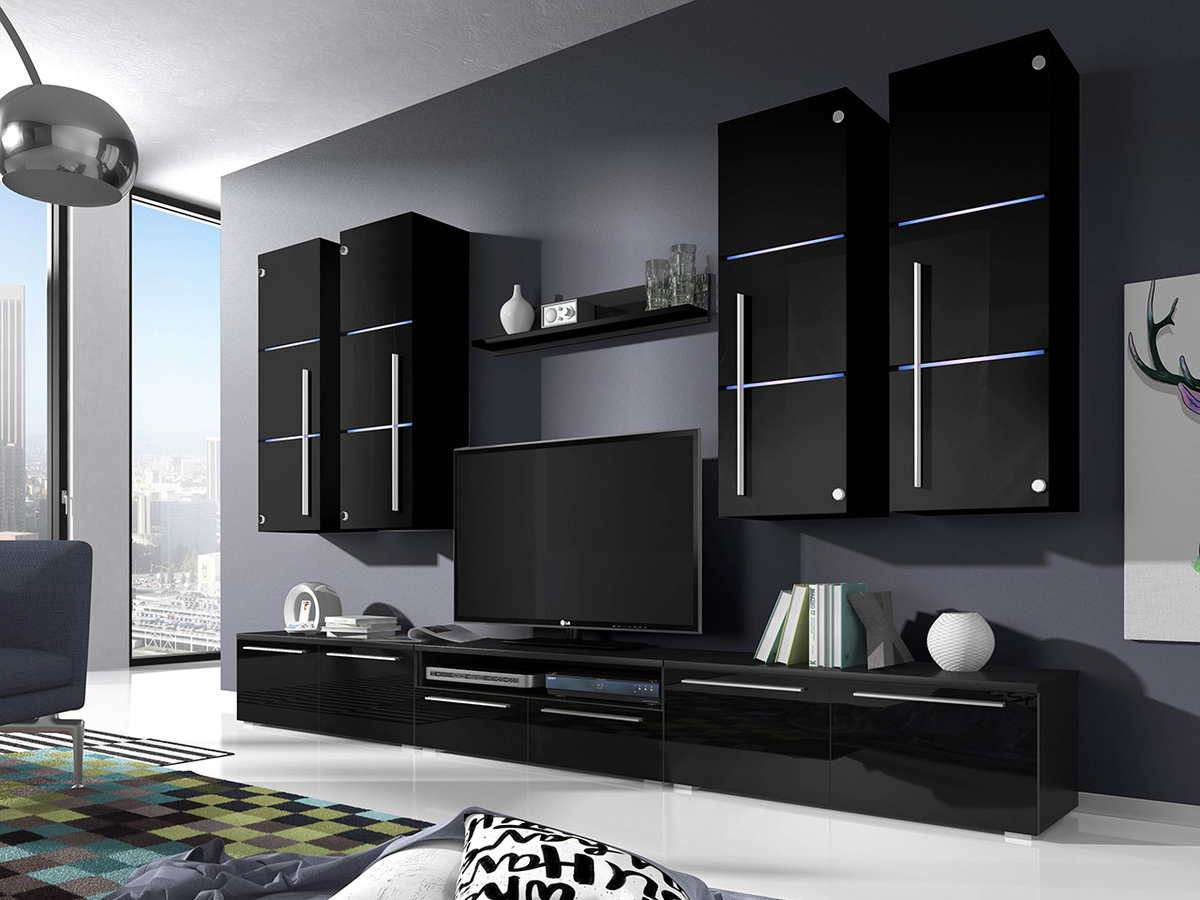 Woonkamerset Nashville 102 (Zwart + Glanzend zwart)