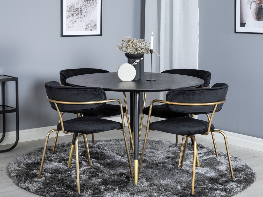 Eetkamerset Dallas 1180 (Zwart + Gouden)
