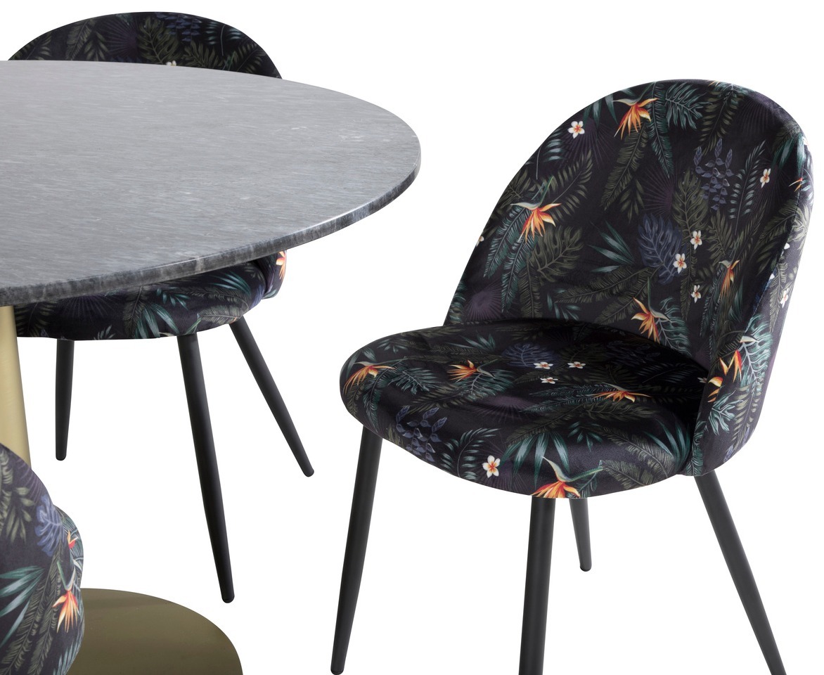 Eetkamerset Dallas 1219 (Bloemen patroon + Zwart)