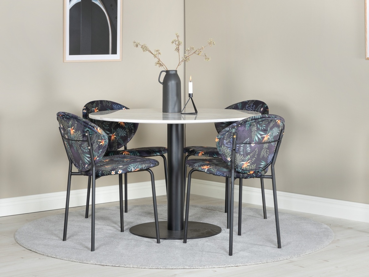Eetkamerset Dallas 1298 (Bloemen patroon + Zwart)