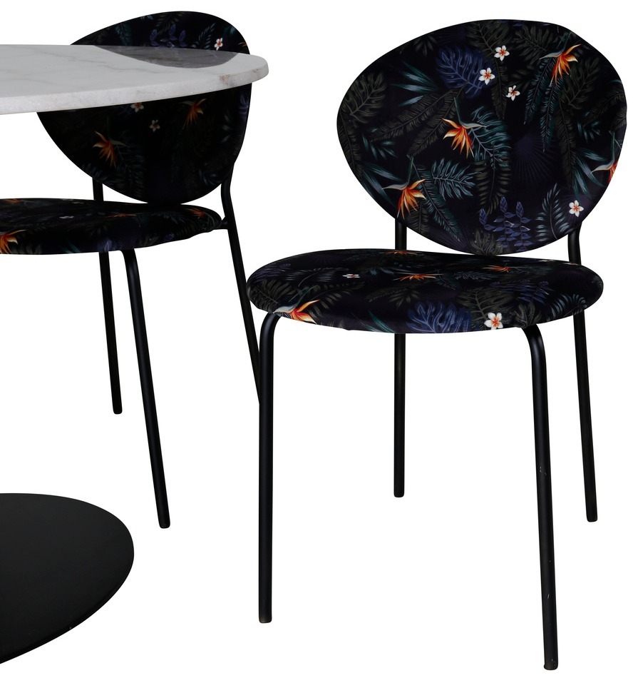 Eetkamerset Dallas 1298 (Bloemen patroon + Zwart)