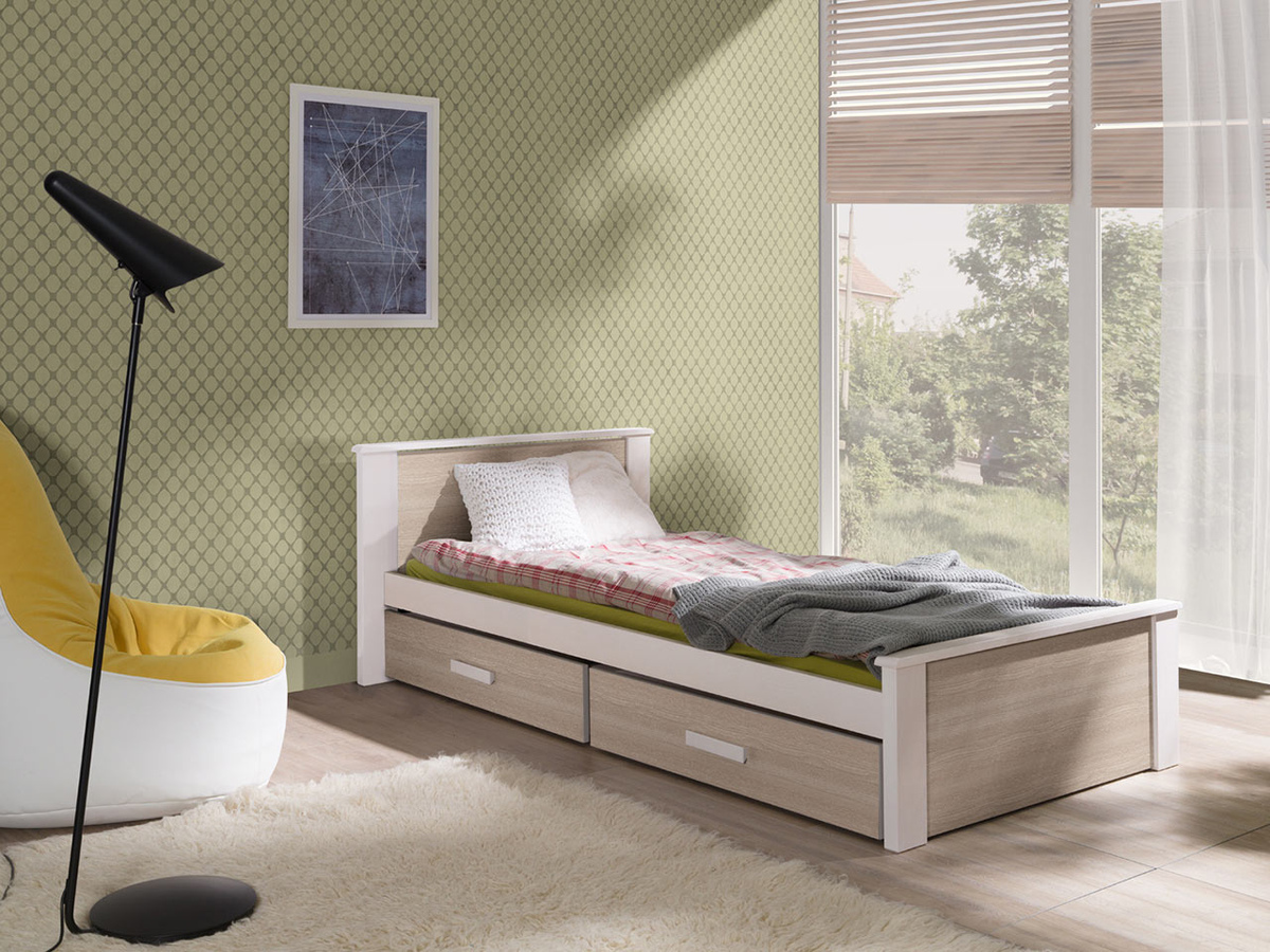 Bed Henderson 115 (Wit + Sonoma eik)