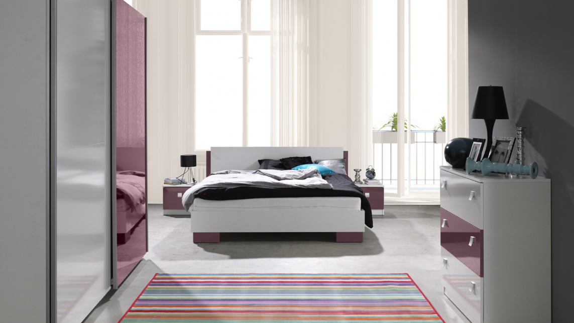 Nachtkastje Murrieta 111 (Glanzend wit + Glans Paars)