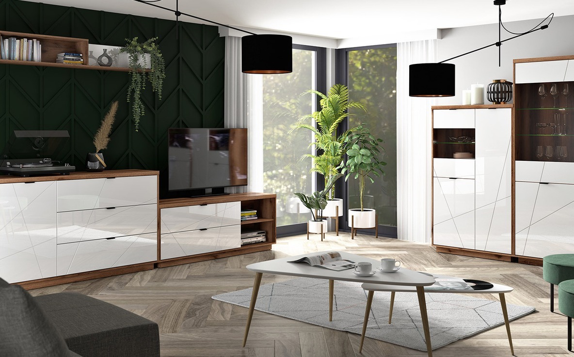 Wandplank Fivale 101 (Donker delano-eik + Glanzend wit)