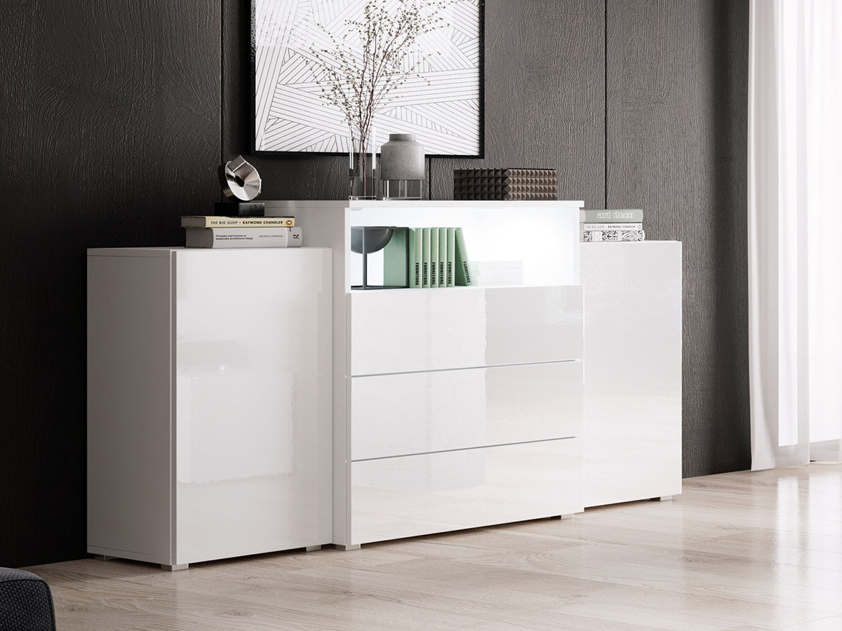 Ladekast Sarasota 127 (Wit + Glanzend wit)