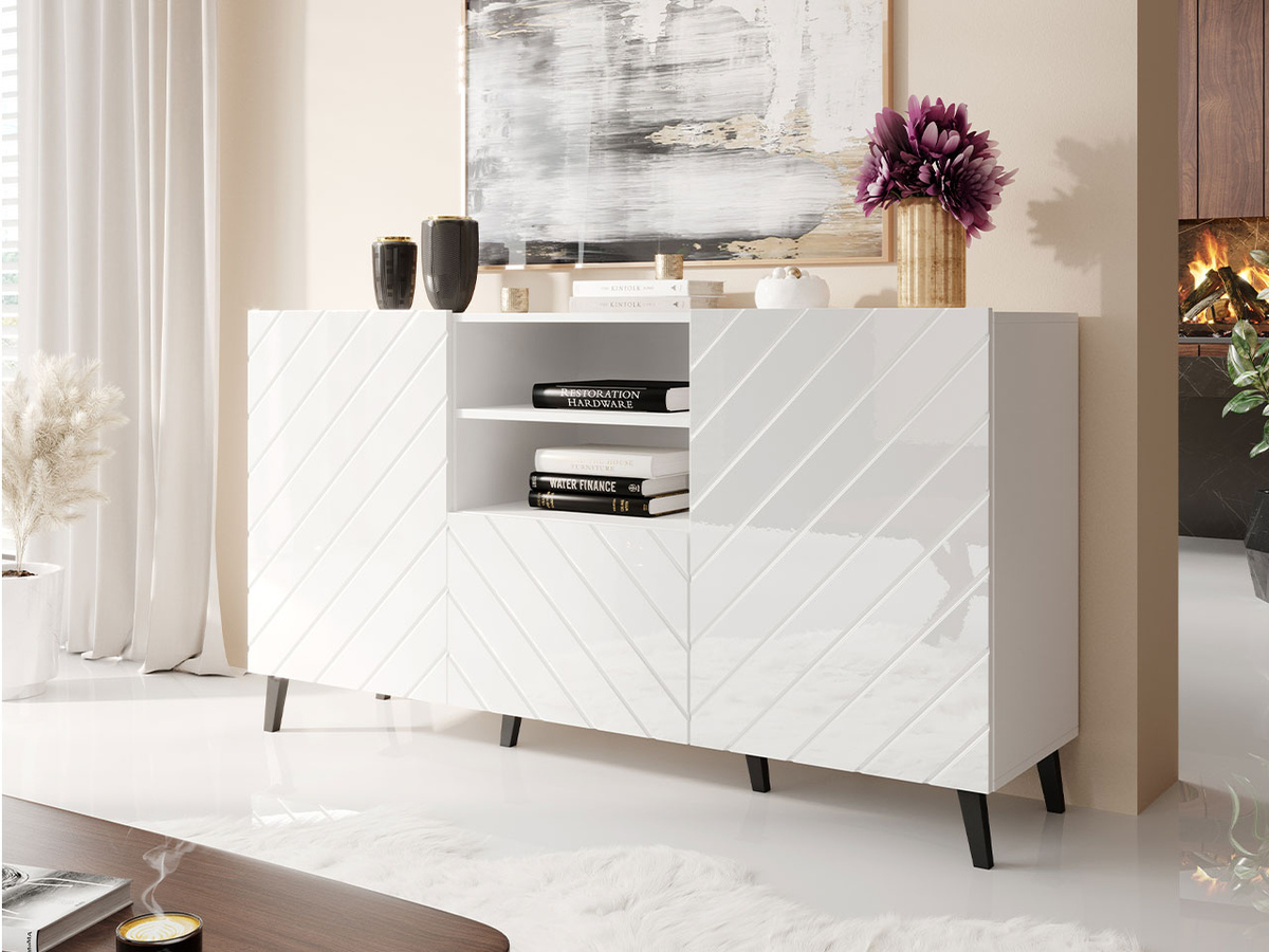 Ladekast Charlotte 143 (Wit + Glanzend wit)