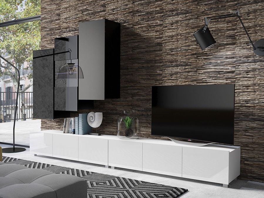 Woonkamerset Tivdalu 133 (Wit + Glanzend wit + Zwart + Glanzend zwart)