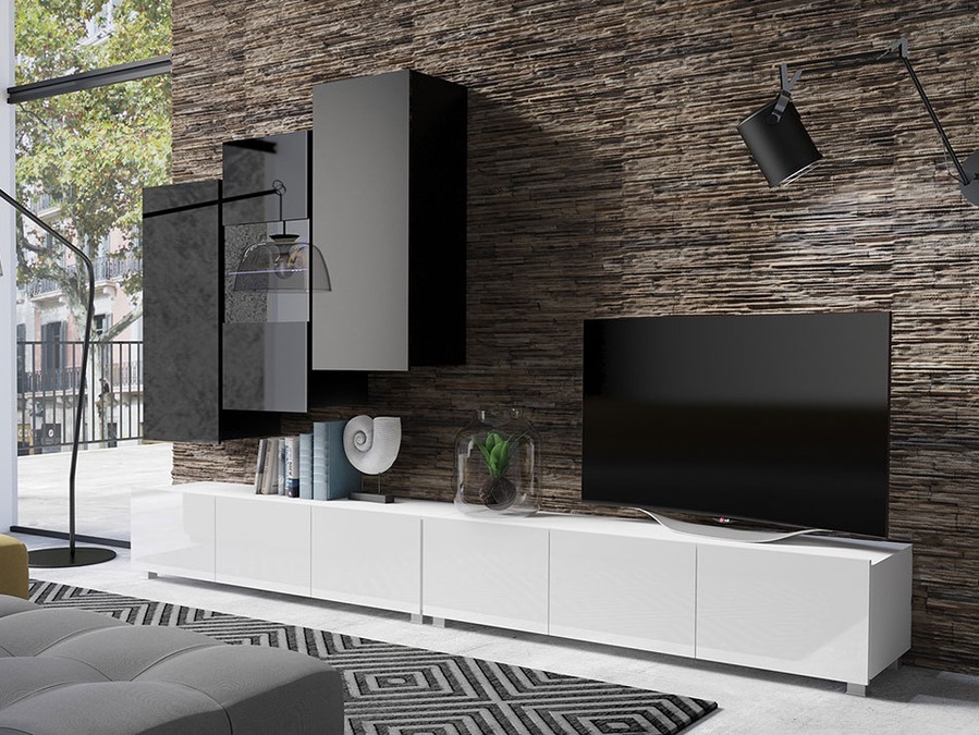 Woonkamerset Tivdalu 133 (Wit + Glanzend wit + Zwart + Glanzend zwart)