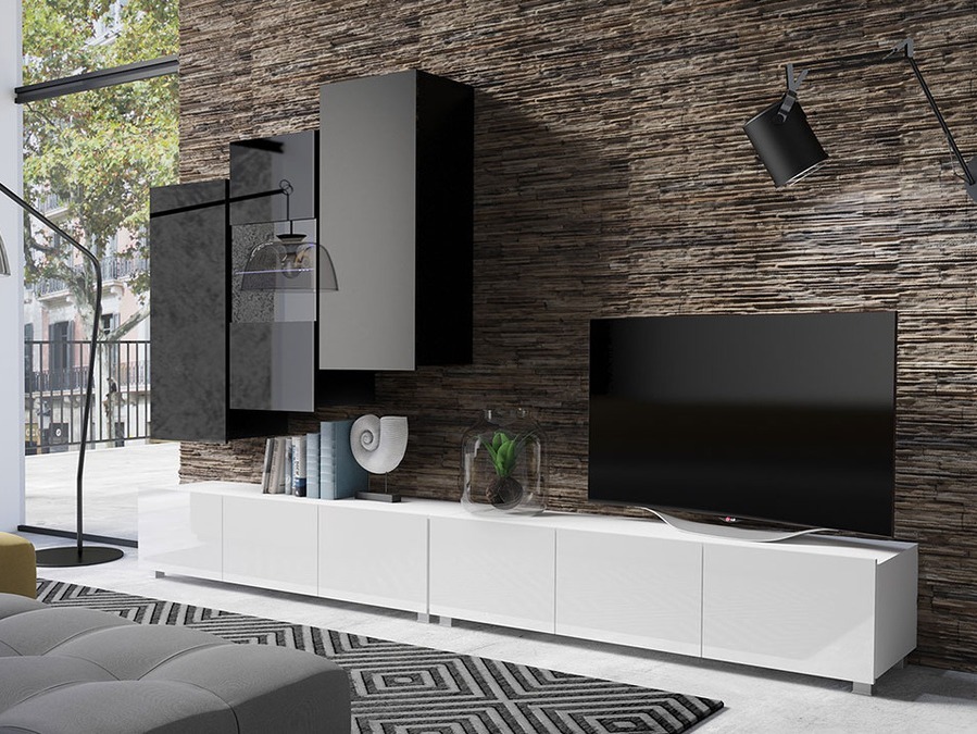 Woonkamerset Tivdalu 133 (Wit + Glanzend wit + Zwart + Glanzend zwart)