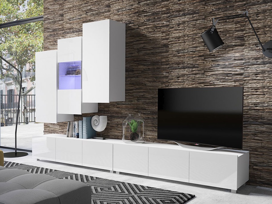 Woonkamerset Tivdalu 133 (Wit + Glanzend wit)