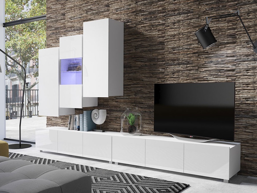 Woonkamerset Tivdalu 133 (Wit + Glanzend wit)