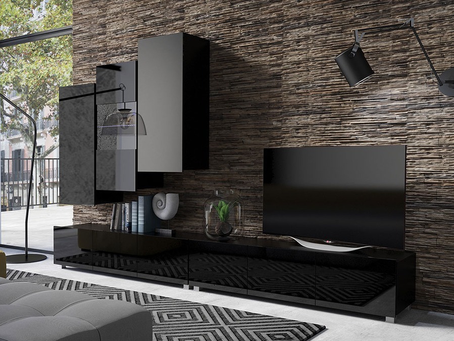Woonkamerset Tivdalu 133 (Zwart + Glanzend zwart)