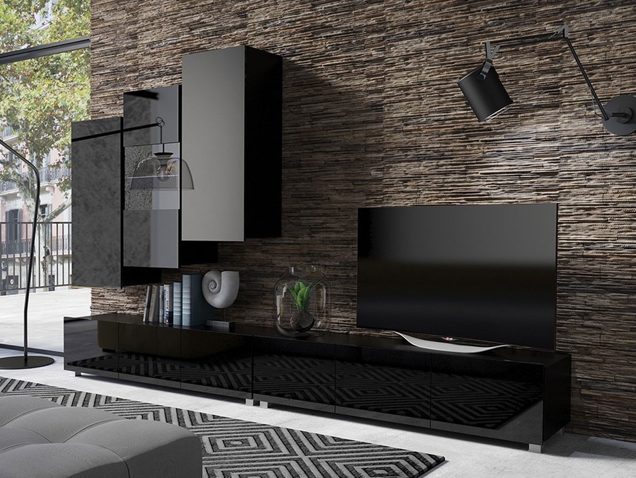 Woonkamerset Tivdalu 133 (Zwart + Glanzend zwart)