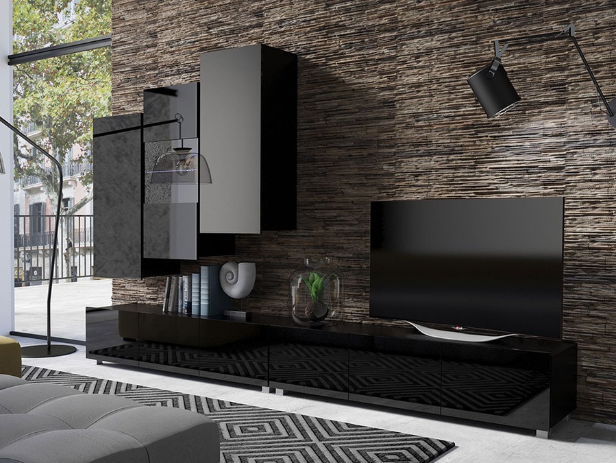 Woonkamerset Tivdalu 133 (Zwart + Glanzend zwart)