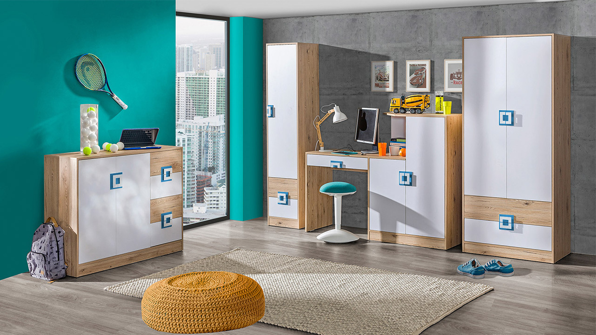 Kledingkast Balvire 102 (Licht eiken + Wit + Grijs)