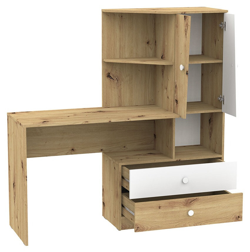 Bureau Almira 110 (Artisan eiken + Wit + Grijs)