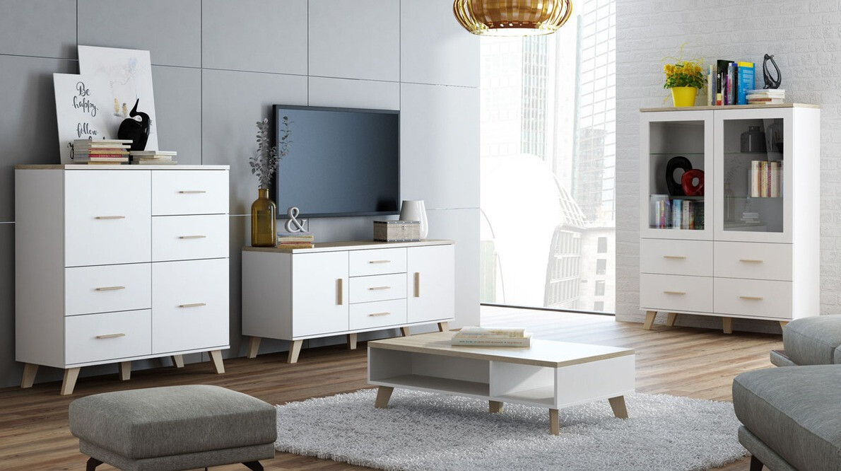 Ladekast Larfloi 104 (Wit + Sonoma eik)