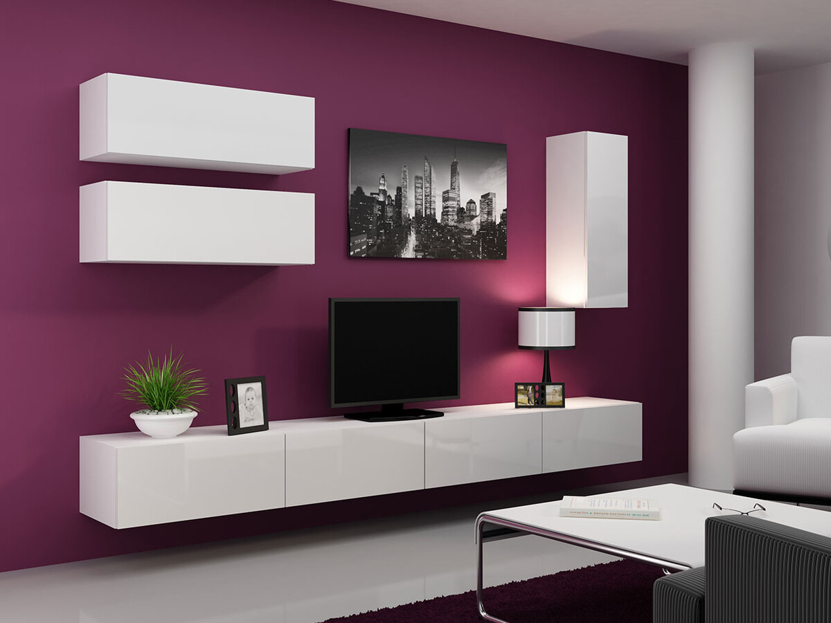 Woonkamerset Venenou 135 (Wit + Glanzend wit)