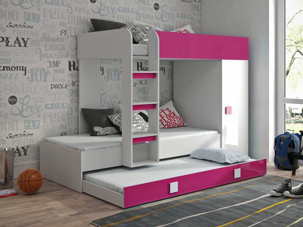 Stapelbed Hartford 191 (Wit + Glanzend roze + Glanzend wit)
