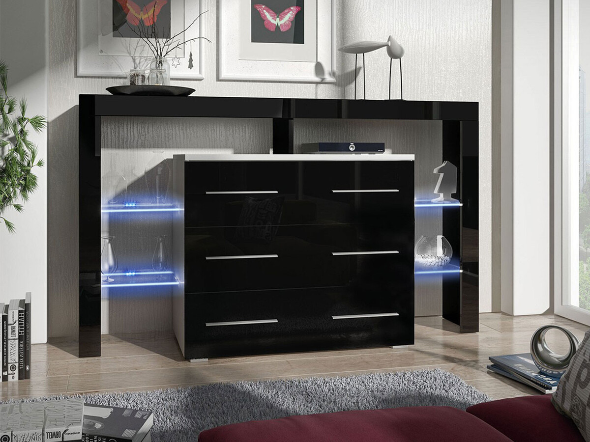Ladekast Aestas I (Wit + Glanzend zwart)