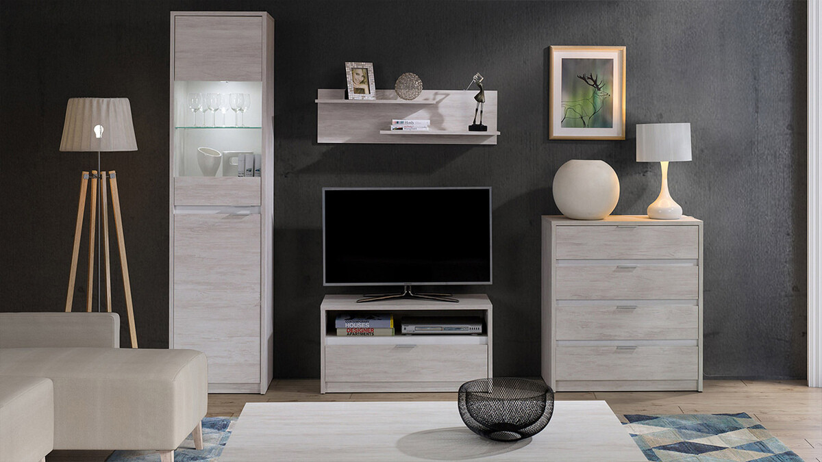 Ladekast Fivelbo 102 (Klooster eik + Glanzend zwart)