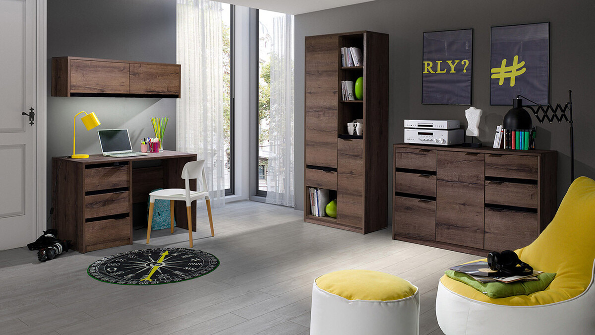 Wandkast Fivelbo 111 (Gebleekt eiken + Glanzend wit)