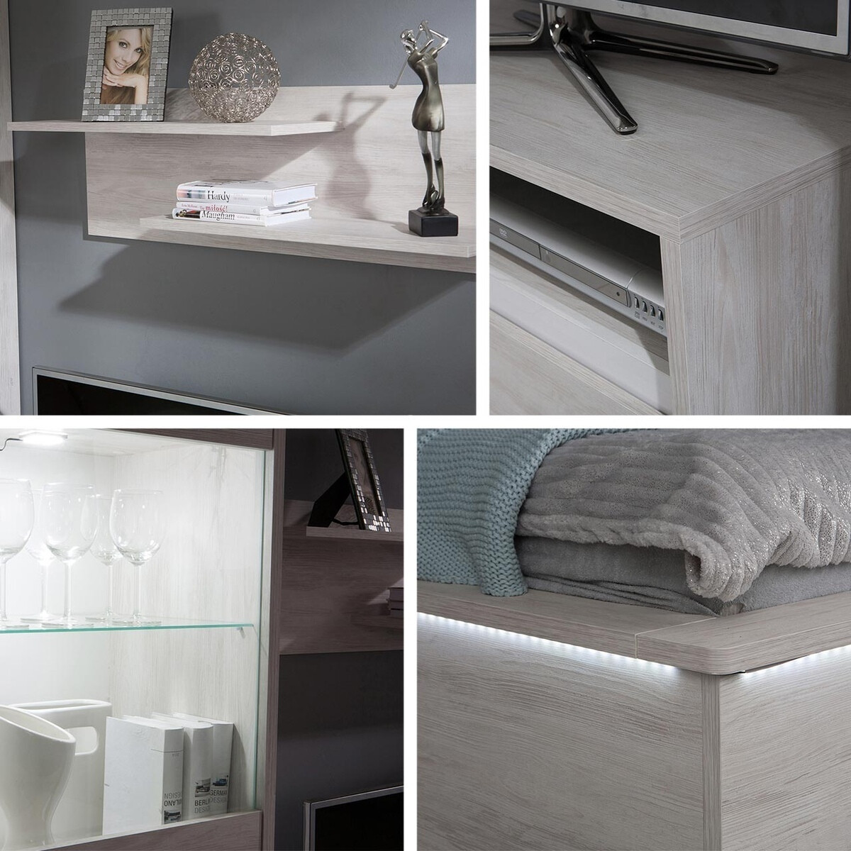 Woonkamerset Fivelbo 114 (Klooster eik + Glanzend zwart)