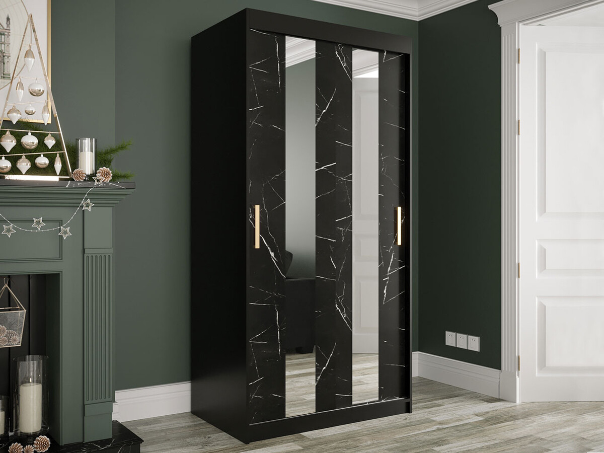 Kledingkast Hartford 240 (Matzwart + Zwart marmer)