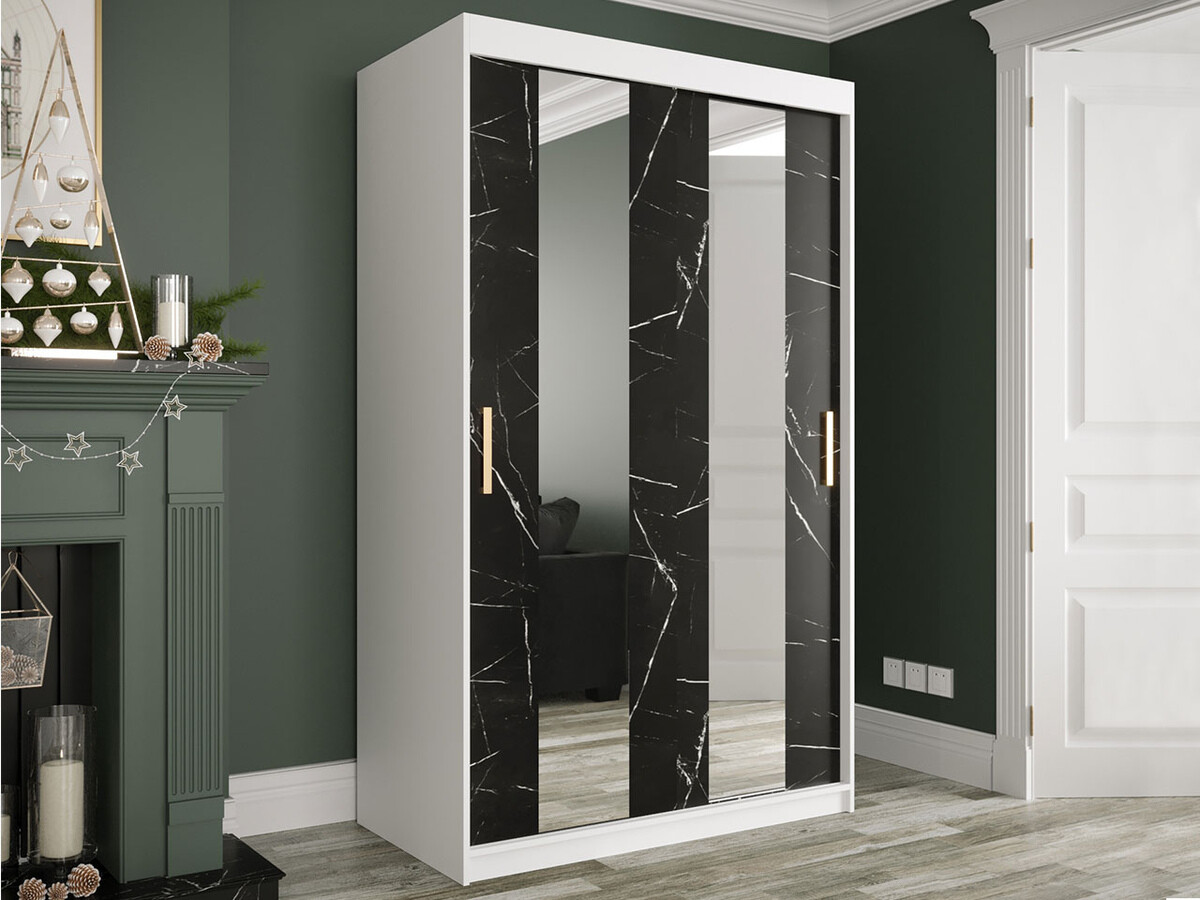 Kledingkast Hartford 241 (Mat wit + Zwart marmer)