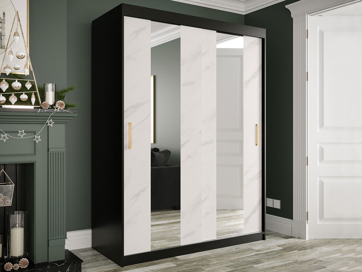 Kledingkast Hartford 242 (Matzwart + Wit marmer)