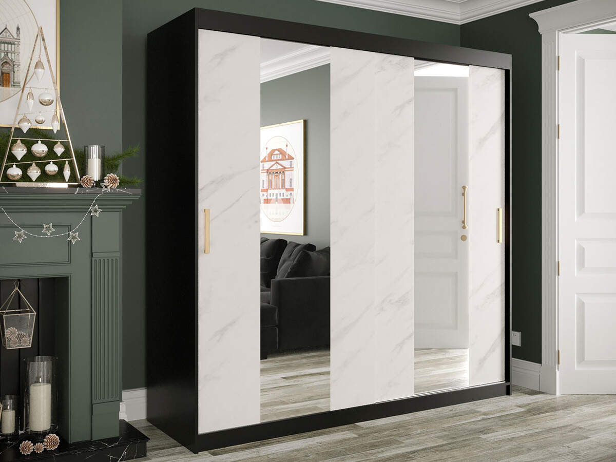 Kledingkast Hartford 244 (Matzwart + Wit marmer)