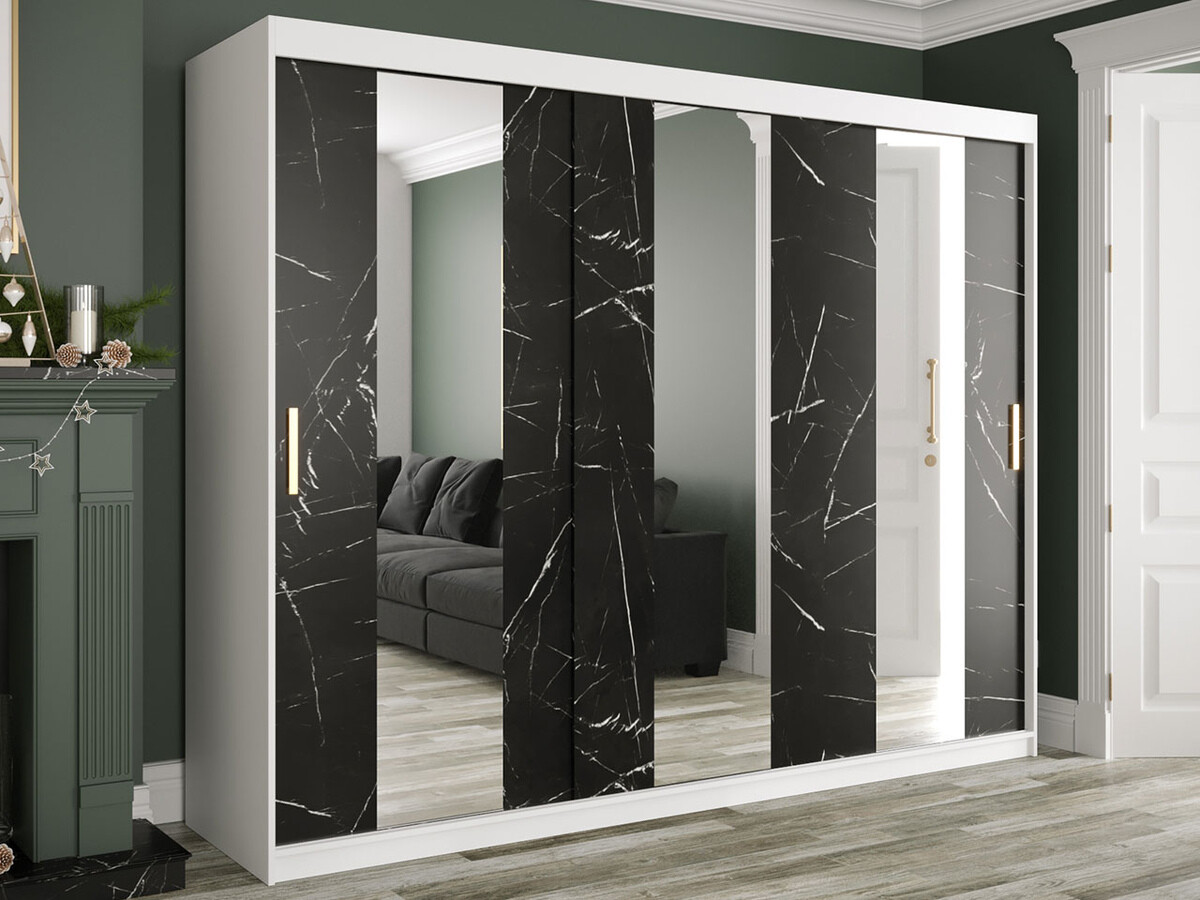 Kledingkast Hartford 245 (Mat wit + Zwart marmer)