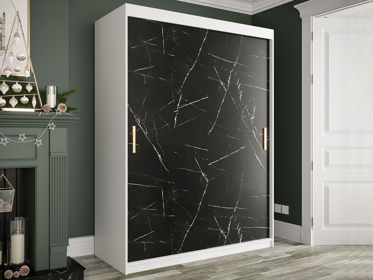 Kledingkast Hartford 248 (Mat wit + Zwart marmer)