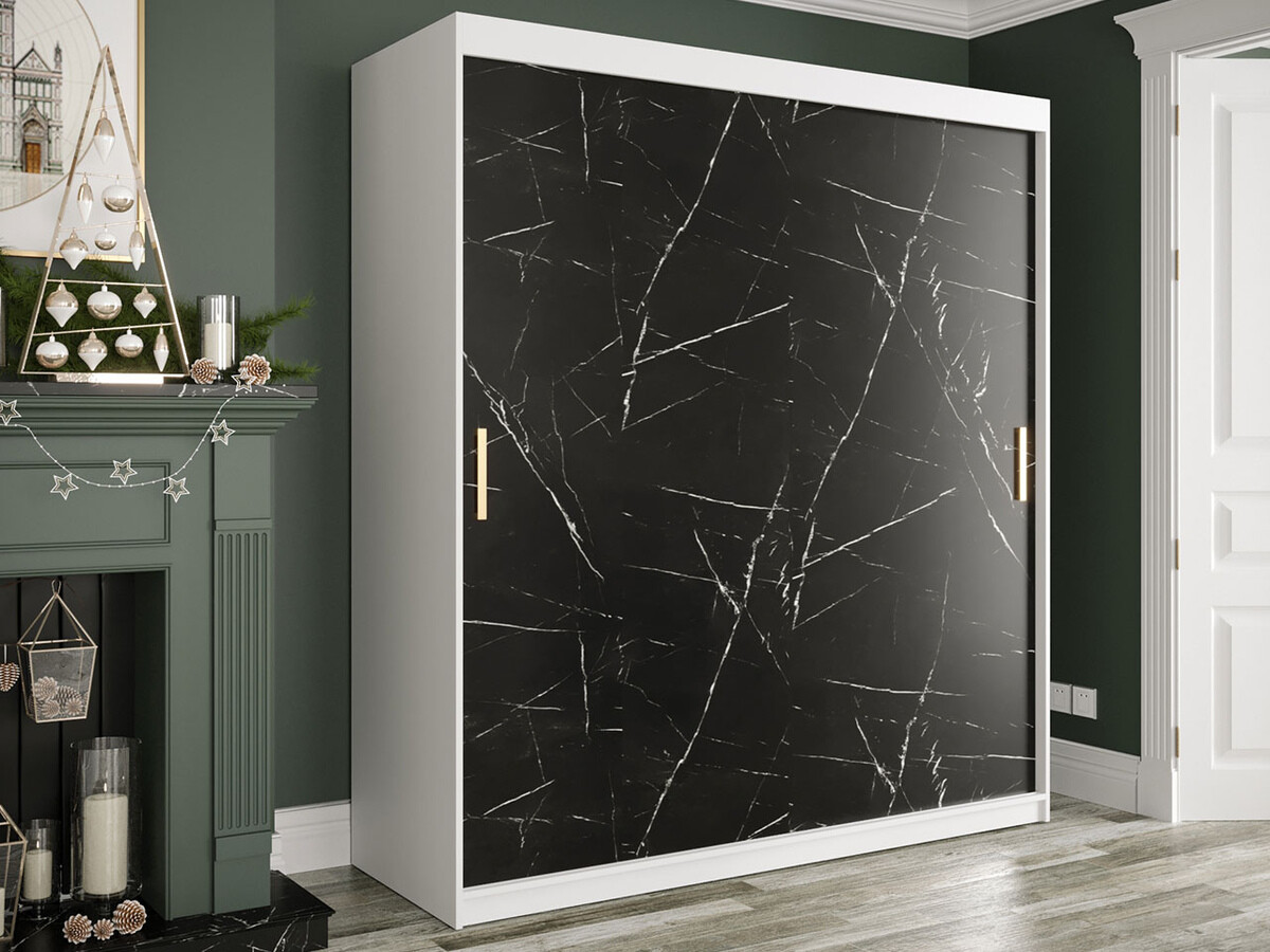 Kledingkast Hartford 249 (Mat wit + Zwart marmer)