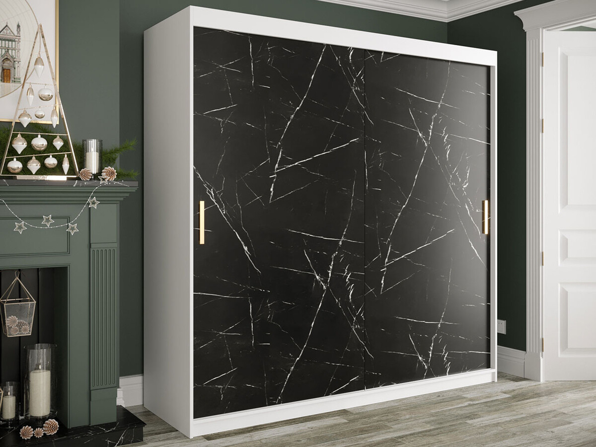 Kledingkast Hartford 250 (Mat wit + Zwart marmer)