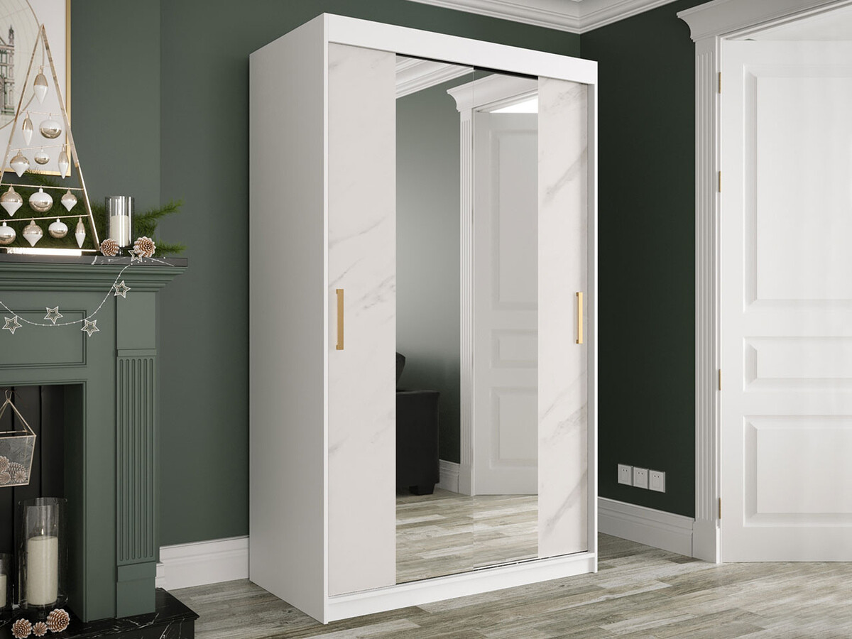 Kledingkast Hartford 253 (Mat wit + Wit marmer)