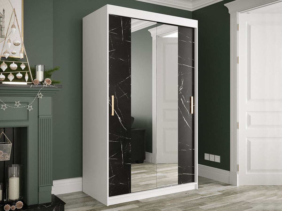 Kledingkast Hartford 253 (Mat wit + Zwart marmer)