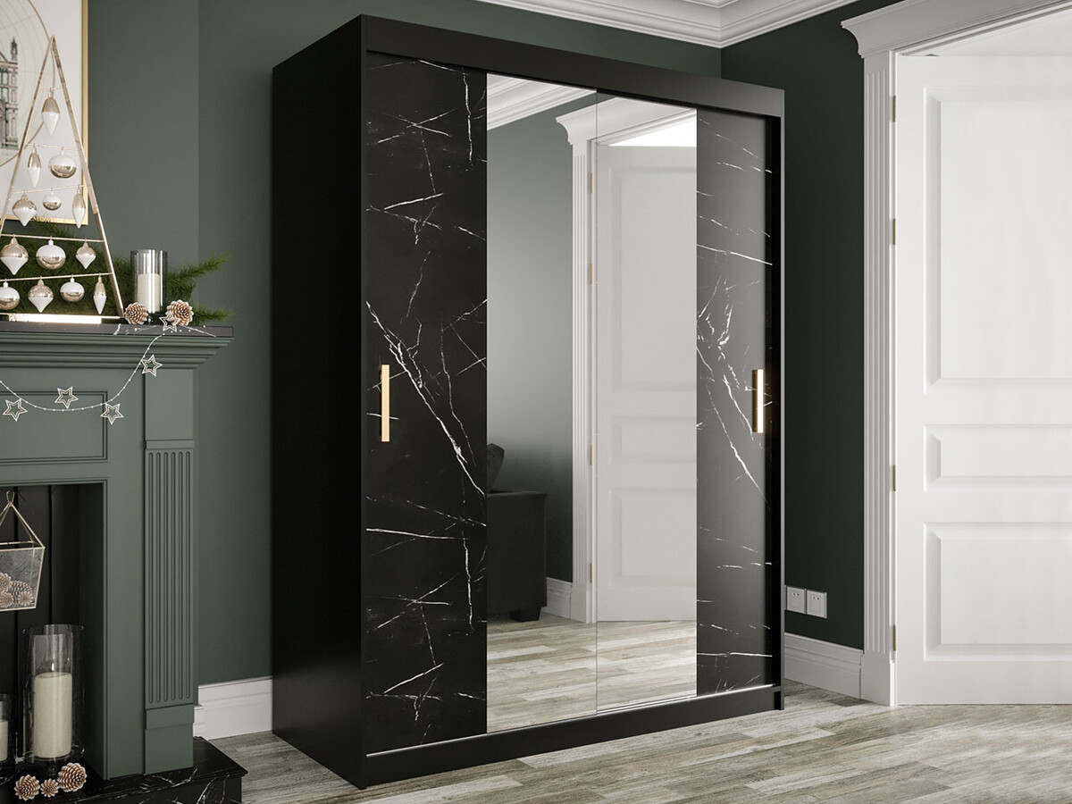 Kledingkast Hartford 254 (Matzwart + Zwart marmer)