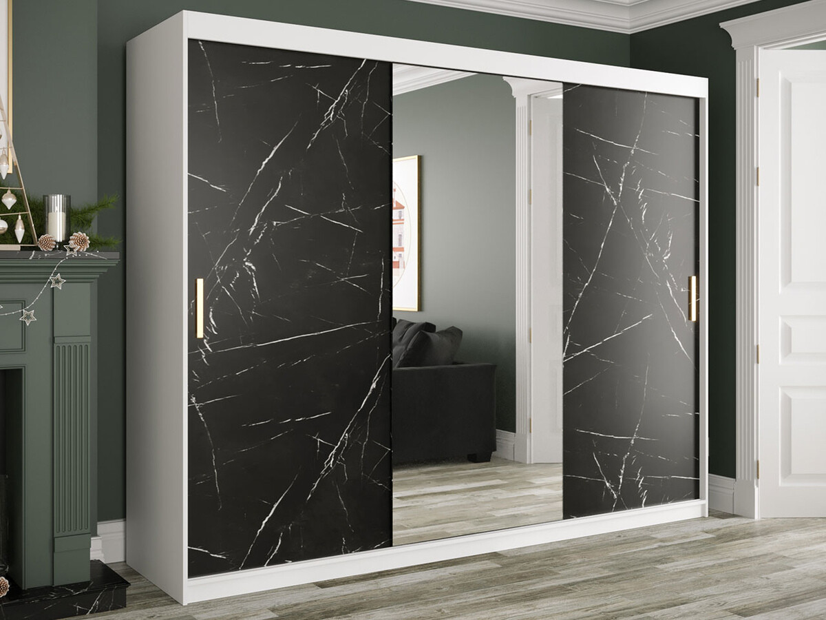 Kledingkast Hartford 257 (Mat wit + Zwart marmer)