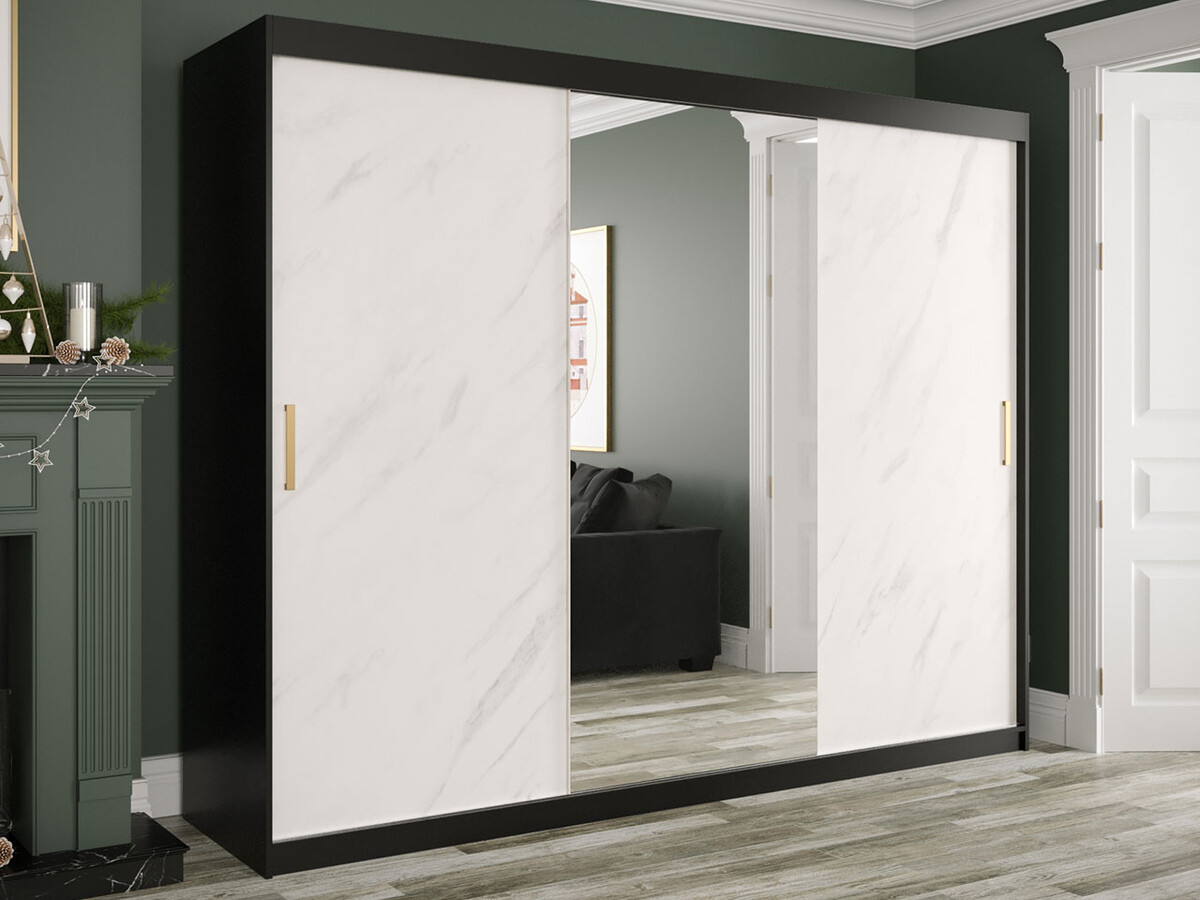 Kledingkast Hartford 257 (Matzwart + Wit marmer)
