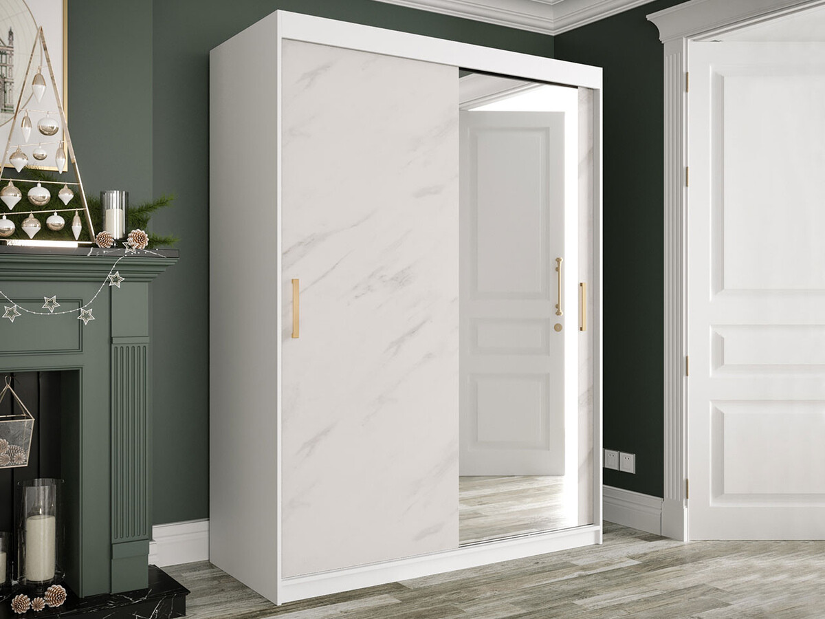 Kledingkast Hartford 260 (Mat wit + Wit marmer)