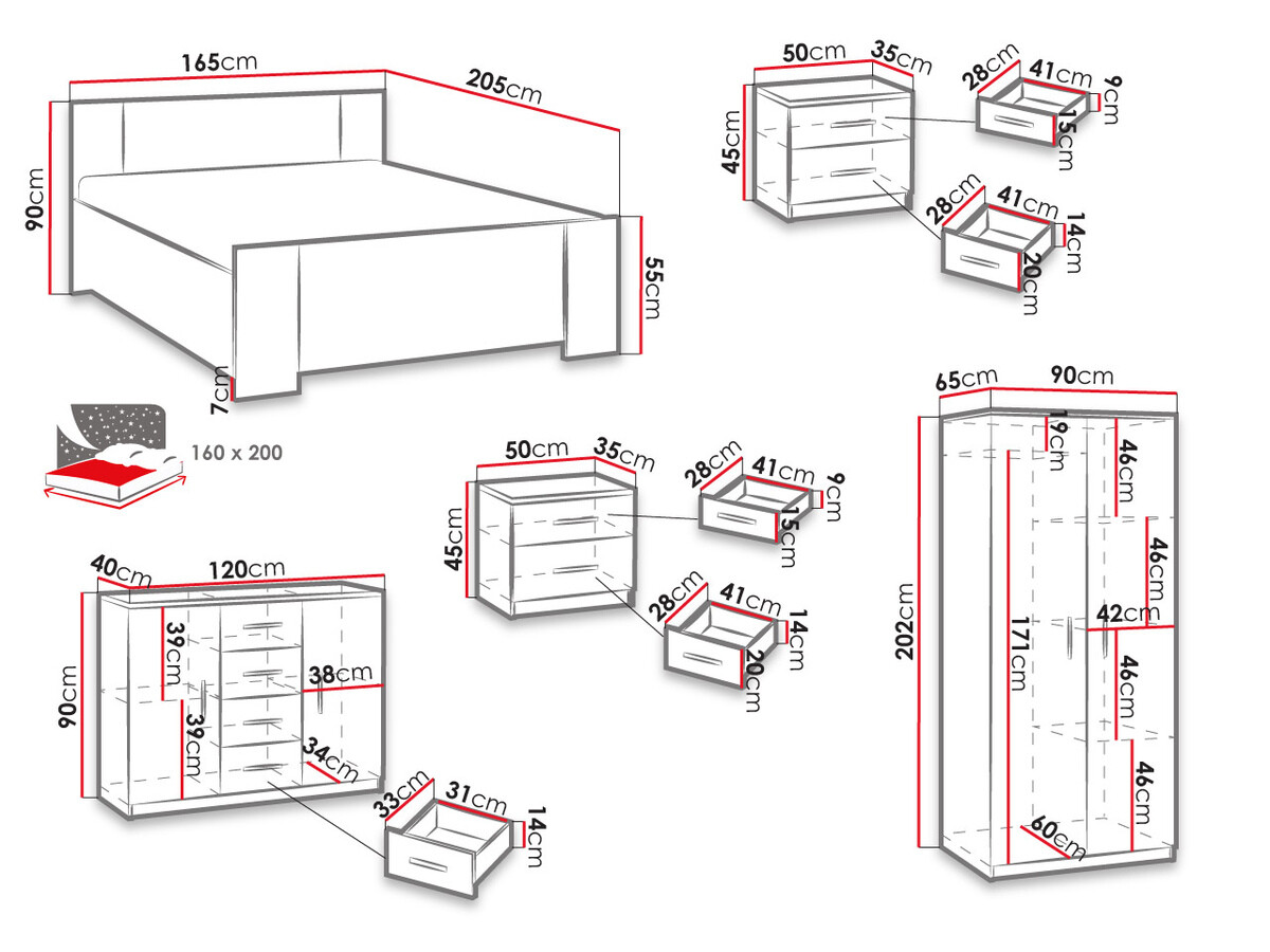 Slaapkamer set Catromi 122 (Wit + Soft Pik 011)