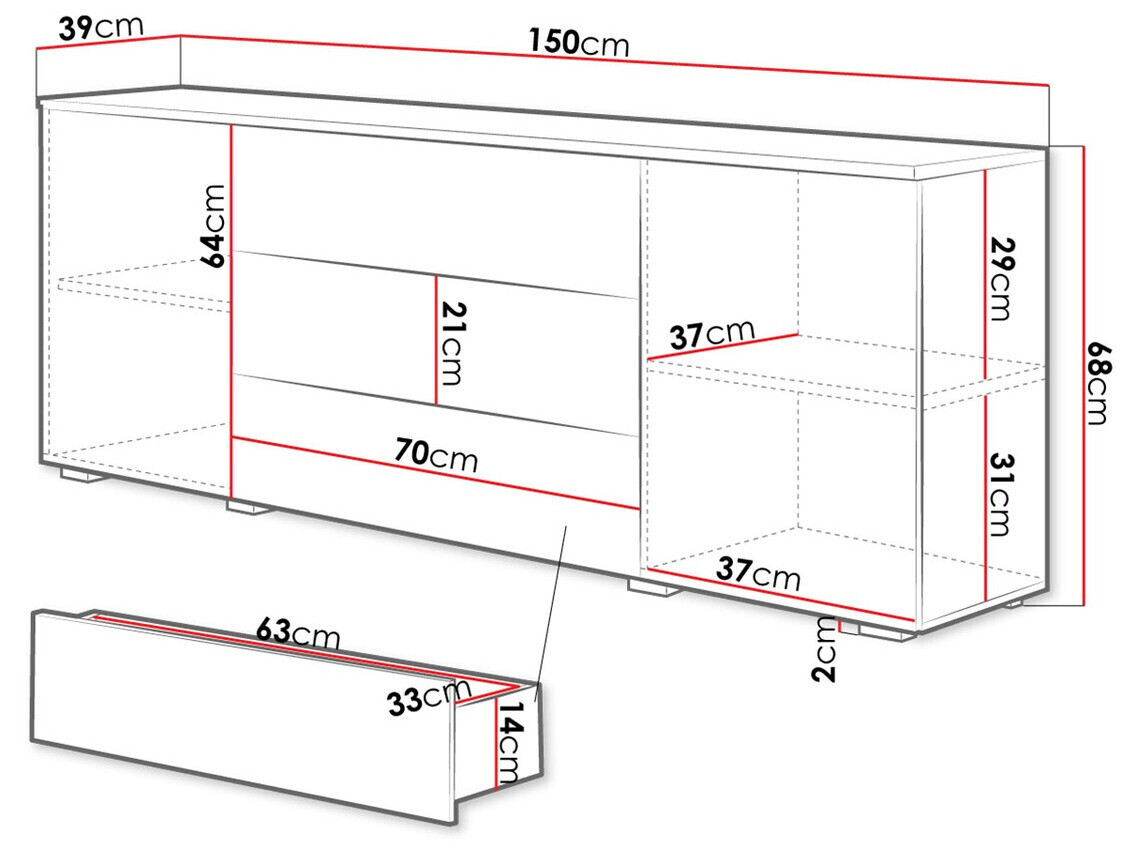 Ladekast Sarasota 129 (Wotan eik + Glanzend wit)